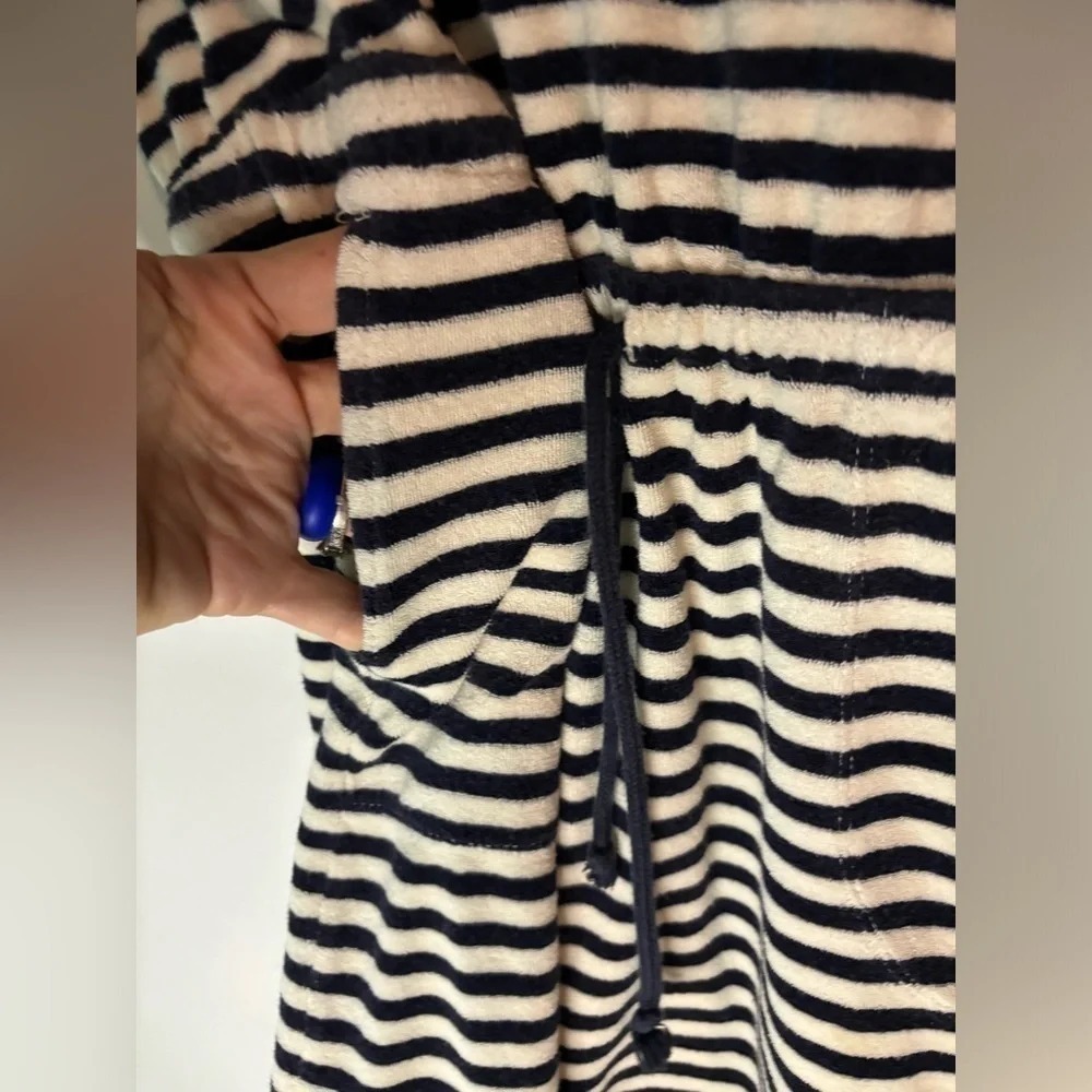 Uniqlo Womens Med Navy White Terry Cloth Striped Dress Pockets Drawstring Swim - Picture 5 of 6
